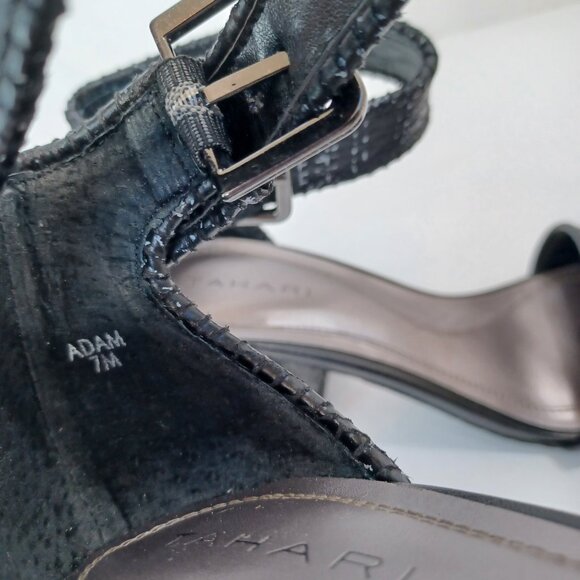 Tahari Heels Adam Open Toe Ankle Strap Black Reptile Block Heel Womens 7 - Picture 10 of 15